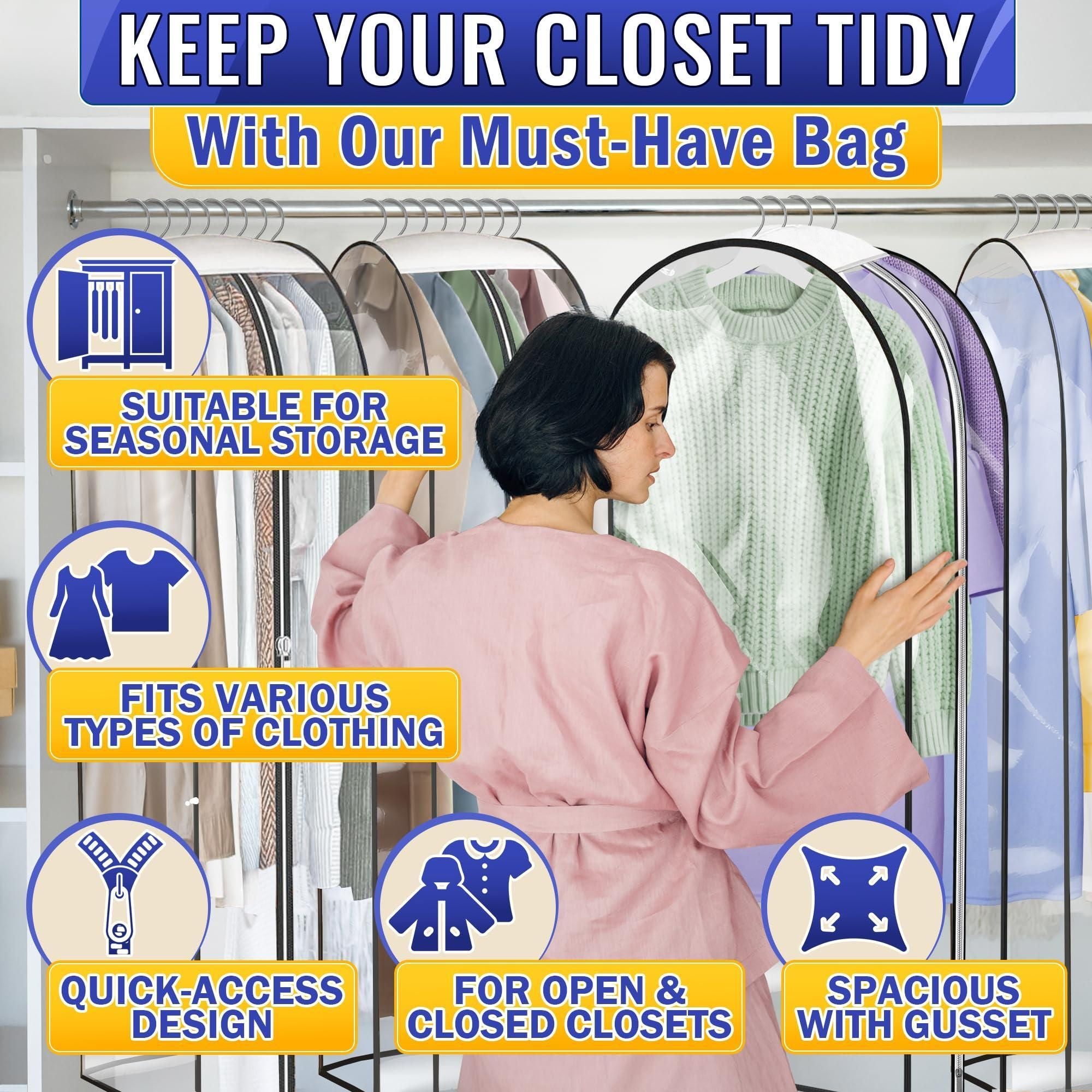 4 Pcs Clear Garment Bags for Hanging Clothes Dust Proof Suit Bags for Closet Storage 40 x24 x10 inch with Zipper Sides Designed for Travel & Organization Protects Clothes & Keeps Them Ready to Wear - JM Variety Store